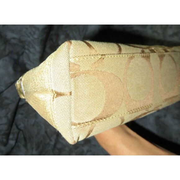 Coach 2007 Cursive Creed Signature Shimmer Stripe Canvas & Leather Demi Baguette - Picture 10 of 12